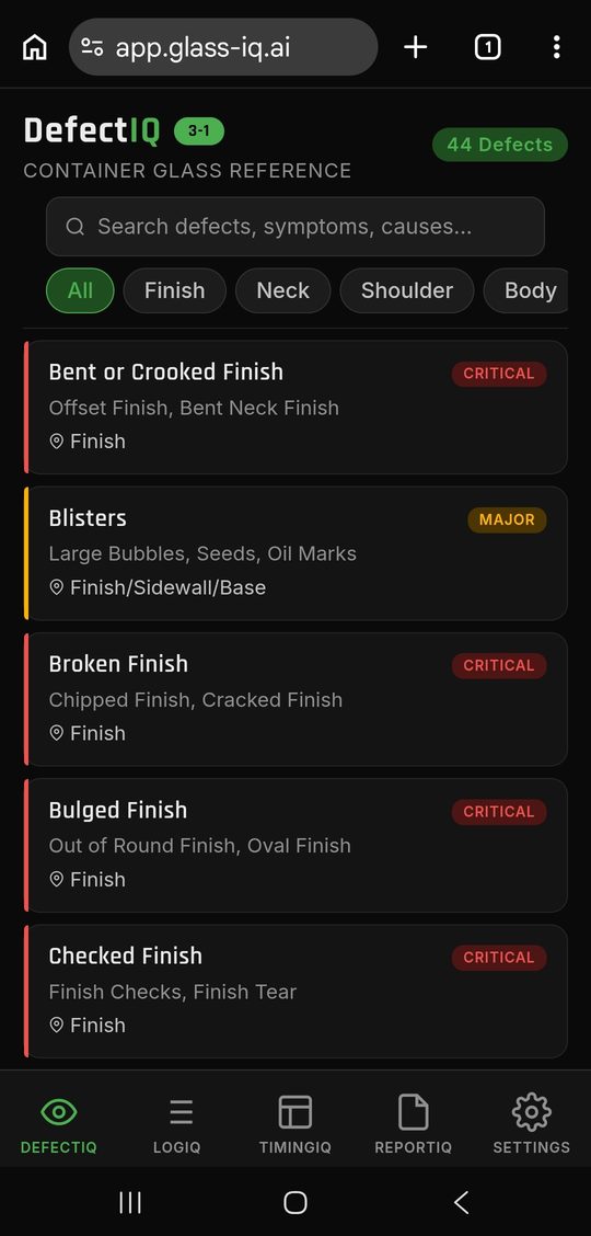 GlassIQ app screen